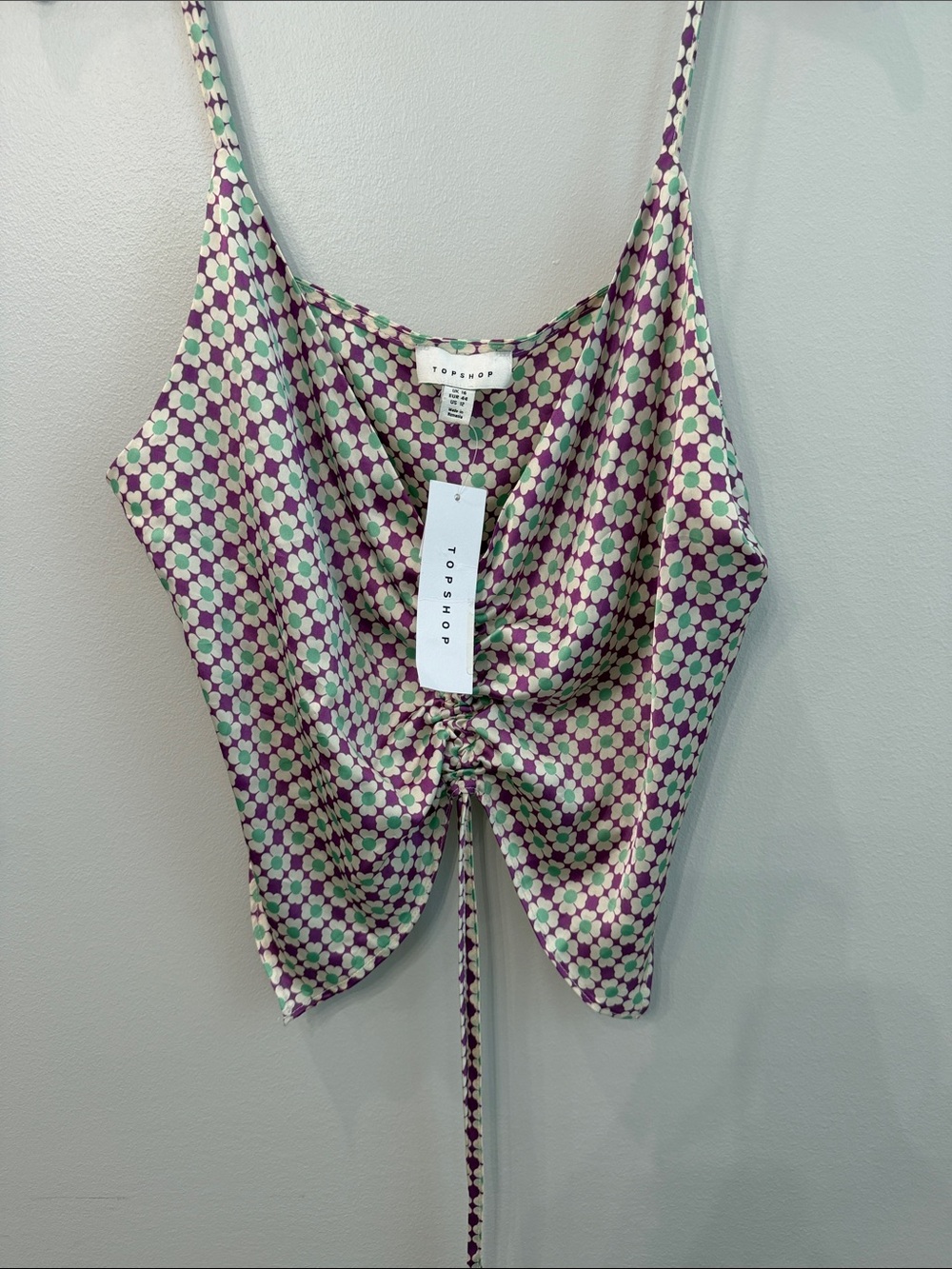 NWT Topshop Purple & Mint Floral Tie-Front Cowl Camisole